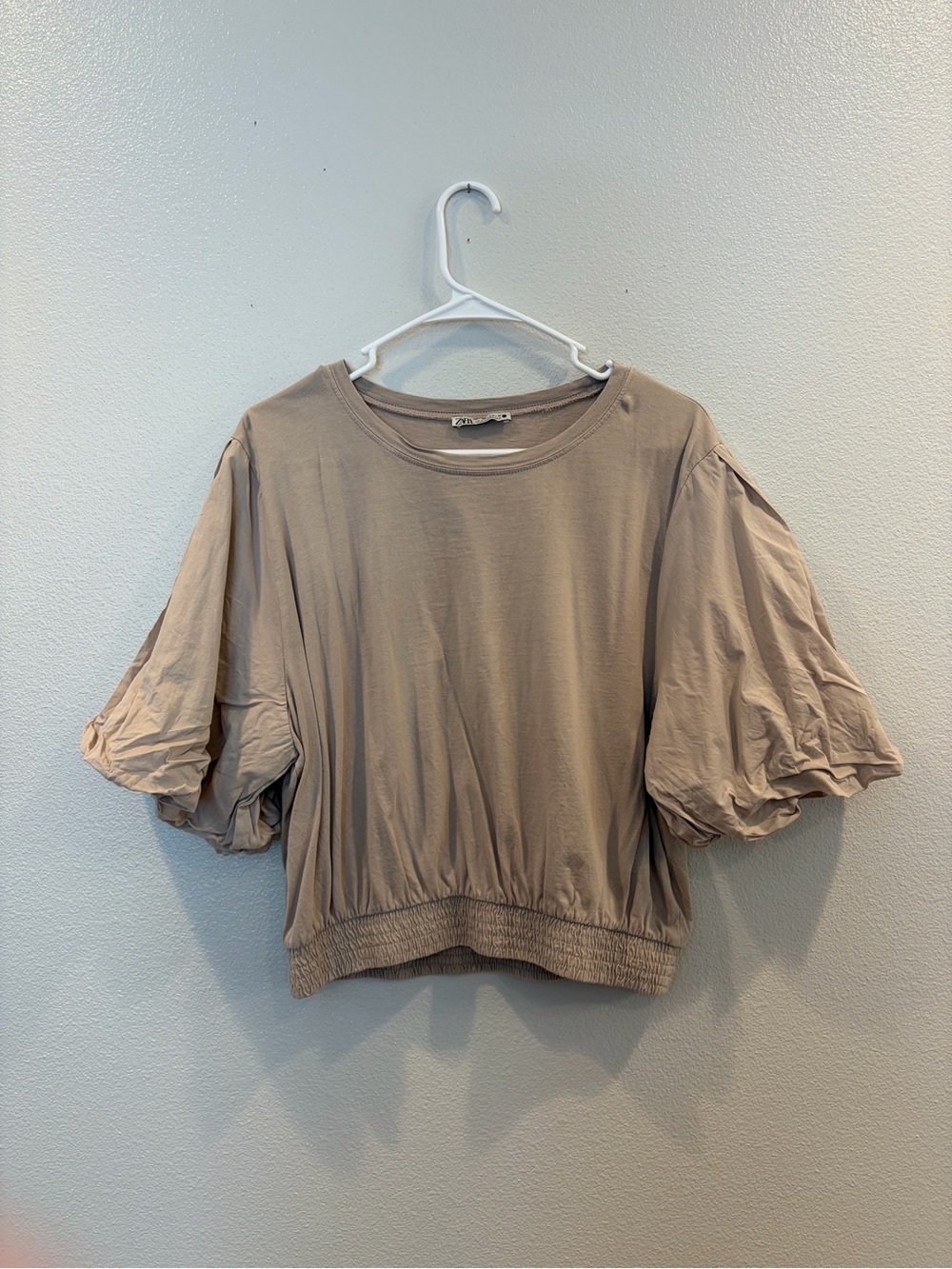 Zara Taupe Puff Sleeve Crop Top